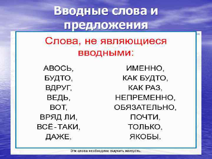 Вводные слова и предложения 