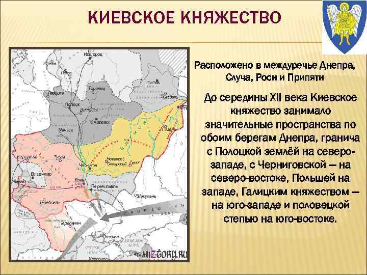 КИЕВСКОЕ КНЯЖЕСТВО Расположено в междуречье Днепра, Случа, Роси и Припяти До середины XII века