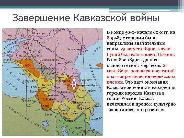 Завершение Кавказской войны В конце 50 -х- начале 60 -х гг. на борьбу с