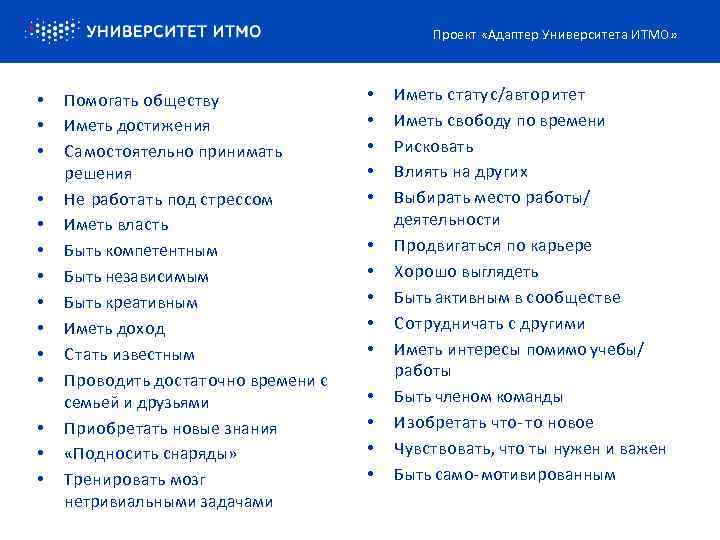 Проект «Адаптер Университета ИТМО» • • • • Помогать обществу Иметь достижения Самостоятельно принимать