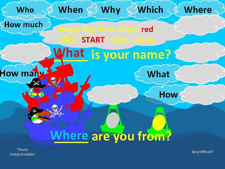 Who How much How do When Why Which How often Angry Pig. Your ship