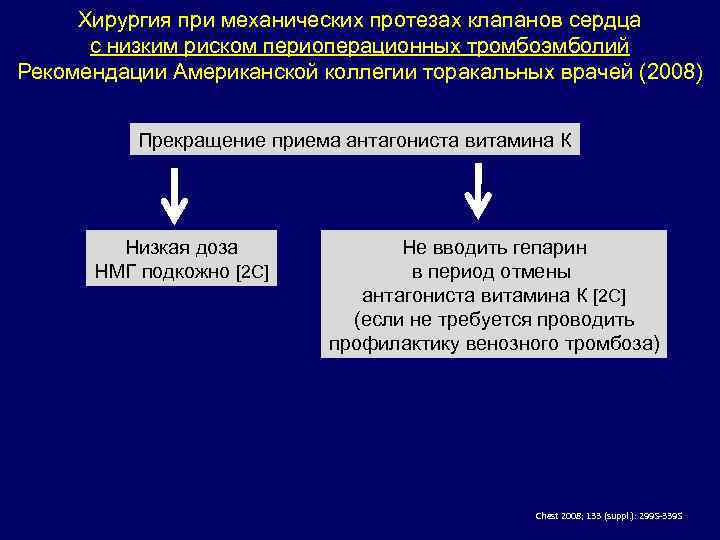 Хирургия при механических протезах клапанов сердца с низким риском периоперационных тромбоэмболий Рекомендации Американской коллегии