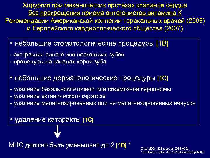 Хирургия при механических протезах клапанов сердца без прекращения приема антагонистов витамина К Рекомендации Американской