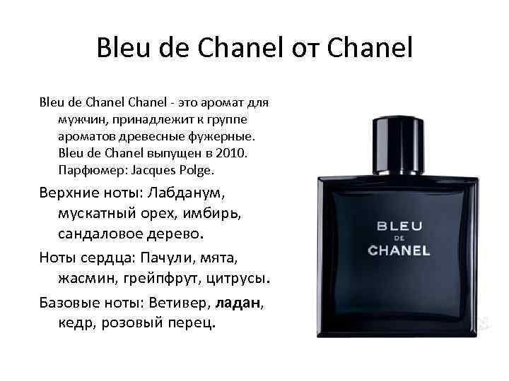 Bleu de Chanel от Chanel Bleu de Chanel - это аромат для мужчин, принадлежит
