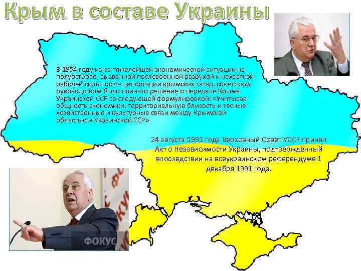 Крым в составе Украины В 1954 году из-за тяжелейшей экономической ситуации на полуострове, вызванной