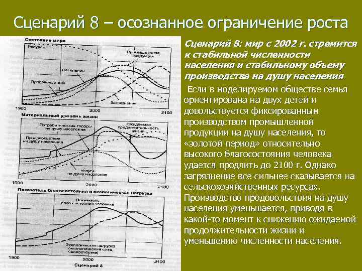 Сценарий 8 – осознанное ограничение роста n Сценарий 8: мир с 2002 г. стремится
