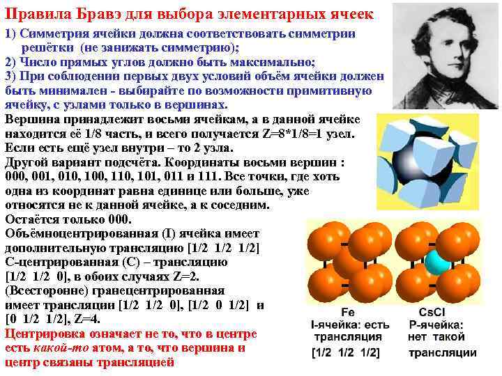 Правила Бравэ для выбора элементарных ячеек 1) Симметрия ячейки должна соответствовать симметрии решётки (не