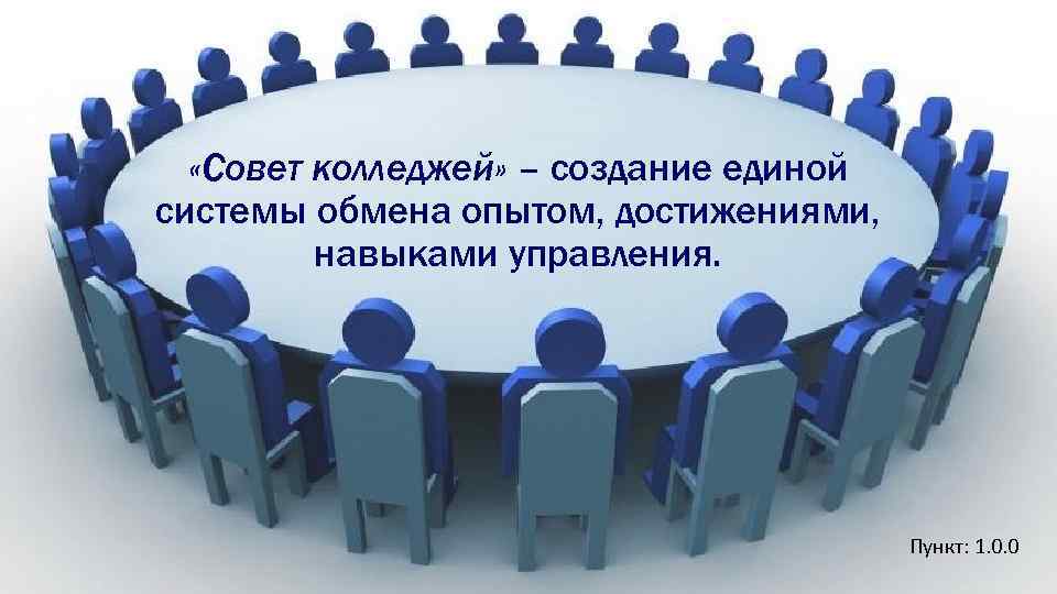  «Совет колледжей» – создание единой системы обмена опытом, достижениями, навыками управления. Пункт: 1.