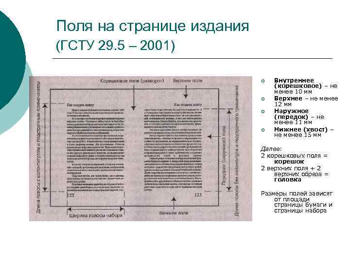 Поля на странице издания (ГСТУ 29. 5 – 2001) ¡ ¡ Внутреннее (корешковое) –