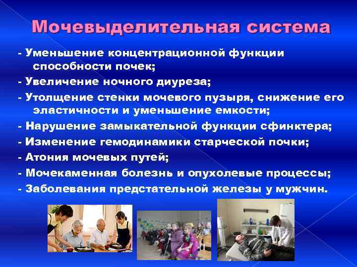 Мочевыделительная система - Уменьшение концентрационной функции способности почек; - Увеличение ночного диуреза; - Утолщение