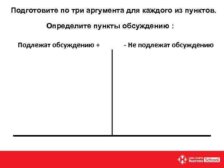 Подготовите по три аргумента для каждого из пунктов. Определите пункты обсуждению : Подлежат обсуждению