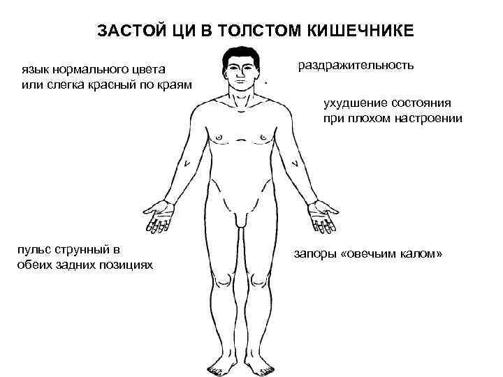 ЗАСТОЙ ЦИ В ТОЛСТОМ КИШЕЧНИКЕ язык нормального цвета или слегка красный по краям раздражительность