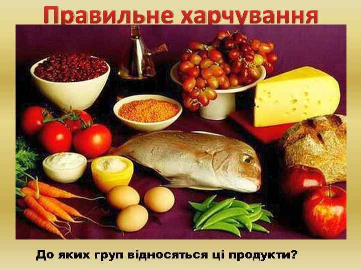 Правильне харчування • До яких груп відносяться ці продукти? 