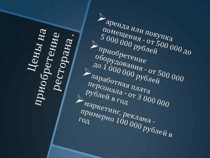 Цены п ри о на б рет ени е р ест о ран а.