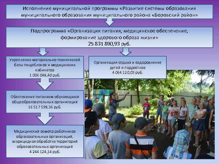 Исполнение муниципальной программы «Развитие системы образования муниципального района «Боровский район» Подпрограмма «Организация питания, медицинское