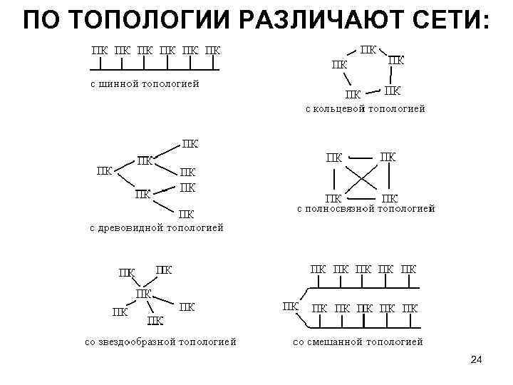 ПО ТОПОЛОГИИ РАЗЛИЧАЮТ СЕТИ: 24 