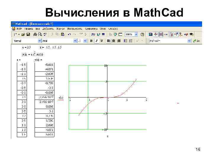 Вычисления в Math. Cad 16 