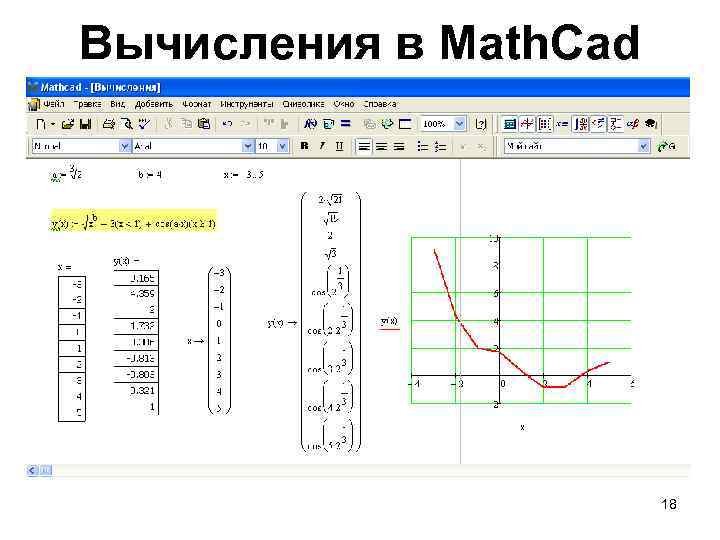 Вычисления в Math. Cad 18 