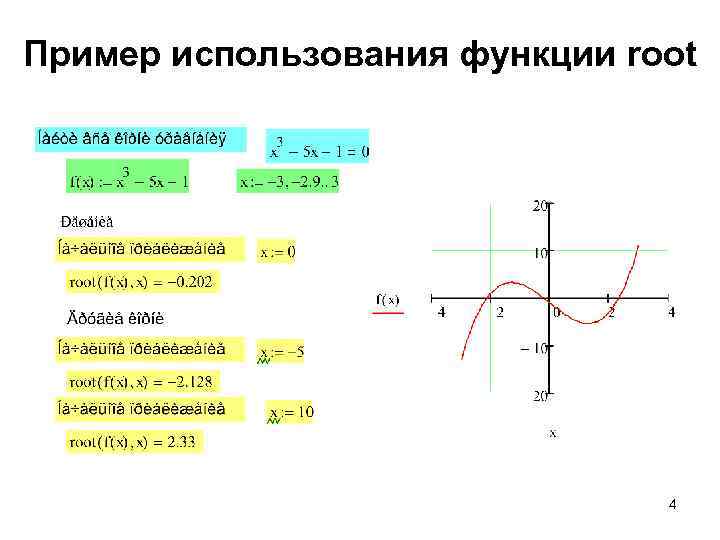 Пример использования функции root 4 