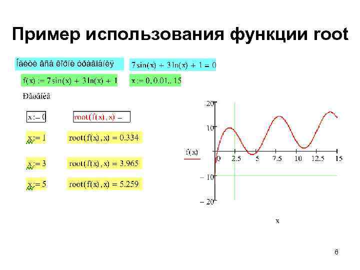 Пример использования функции root 6 