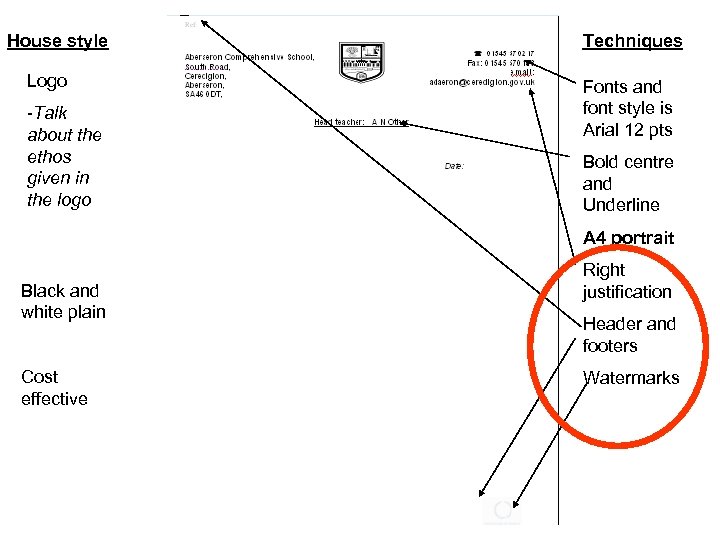 House style Logo -Talk about the ethos given in the logo Techniques Fonts and