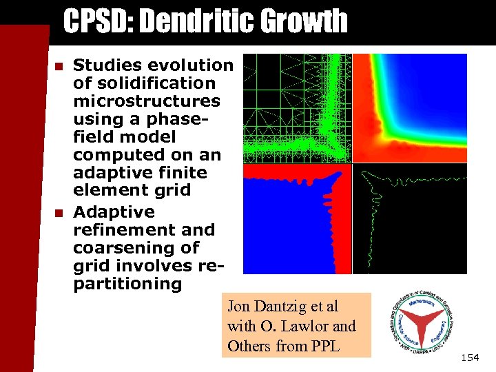 CPSD: Dendritic Growth n n Studies evolution of solidification microstructures using a phasefield model