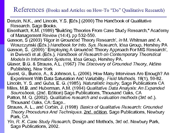 References (Books and Articles on How-To “Do” Qualitative Research) Denzin, N. K. , and