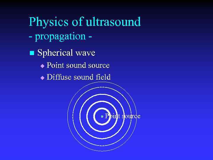 Physics of ultrasound - propagation n Spherical wave Point sound source u Diffuse sound