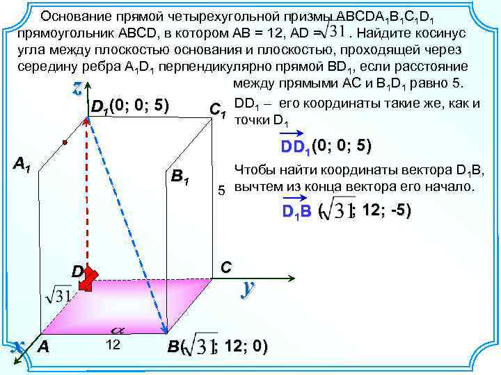 В основании прямого параллелепипеда abcda1b1c1d1 лежит