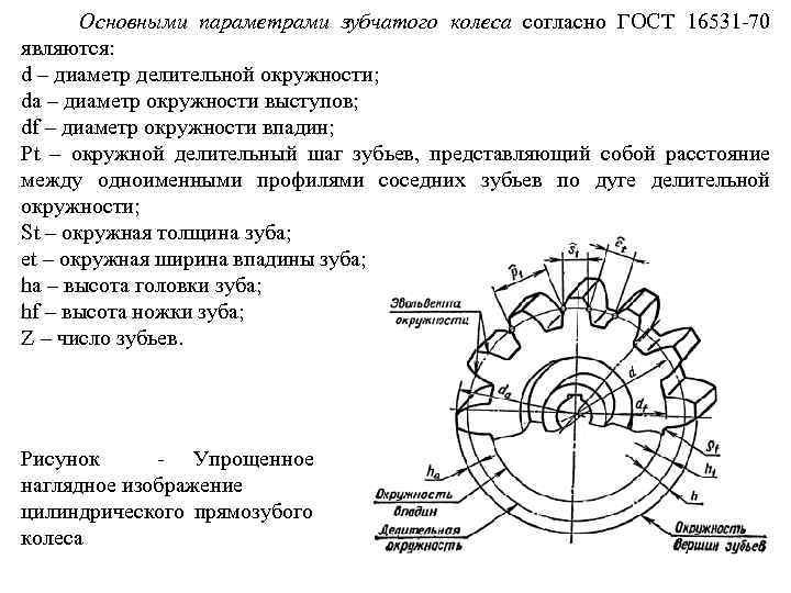 Основными параметрами зубчатого колеса согласно ГОСТ 16531 70 являются: d – диаметр делительной окружности;