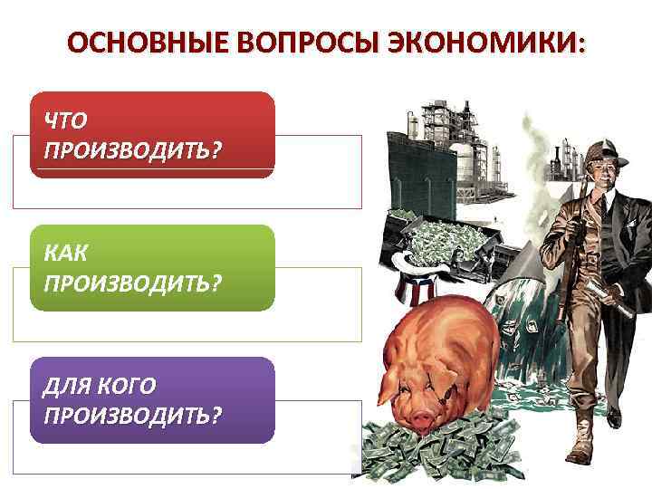 ОСНОВНЫЕ ВОПРОСЫ ЭКОНОМИКИ: ЧТО ПРОИЗВОДИТЬ? КАК ПРОИЗВОДИТЬ? ДЛЯ КОГО ПРОИЗВОДИТЬ? 