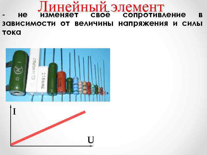 Линейный элемент изменяет своё сопротивление не в зависимости от величины напряжения и силы тока