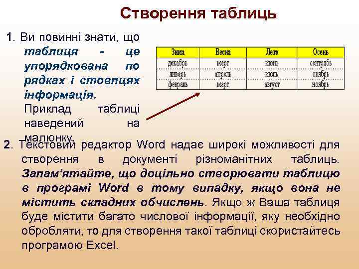 Створення таблиць 1. Ви повинні знати, що таблиця це упорядкована по рядках і стовпцях