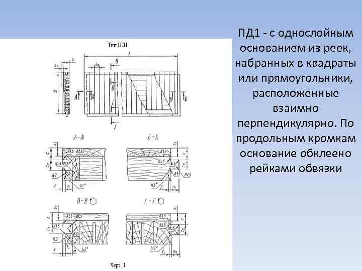ПД 1 - с однослойным основанием из реек, набранных в квадраты или прямоугольники, расположенные