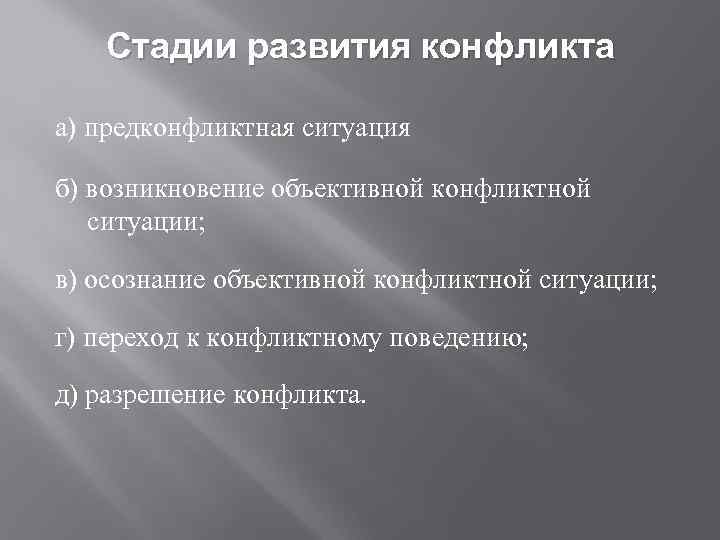 Ситуация б. Стадии предконфликтной ситуации. Стадии развития конфликта в пьесе. Этапы развития предконфликтной ситуации. Этап объективной конфликтной ситуации.