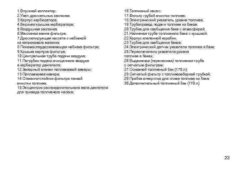 1. Впускной коллектор; 2. Узел дроссельных заслонок; 3. Корпус карбюратора; 4. Верхняя крышка карбюратора;