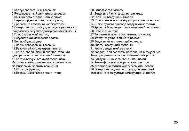 1. Корпус дроссельных заслонок; 2. Регулировочный винт качества смеси; 3. Крышка пломбированного корпуса; 4.