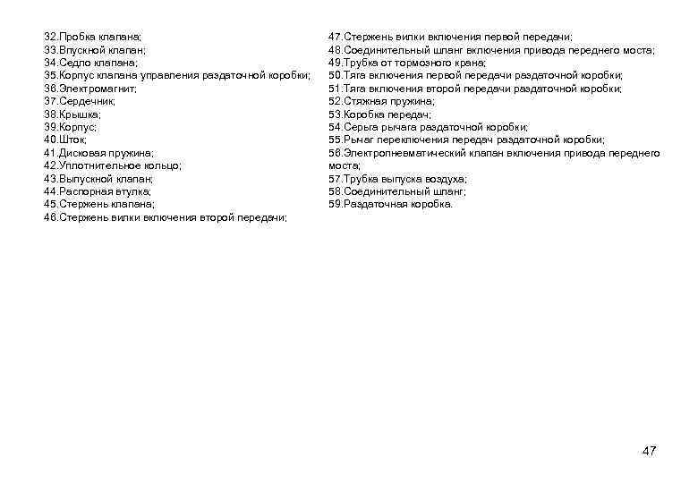 32. Пробка клапана; 33. Впускной клапан; 34. Седло клапана; 35. Корпус клапана управления раздаточной