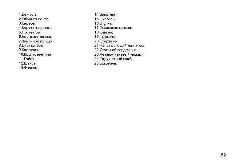 1. Вентиль; 2. Ободная лента; 3. Камера; 4. Каркас покрышки; 5. Протектор; 6. Бортовое