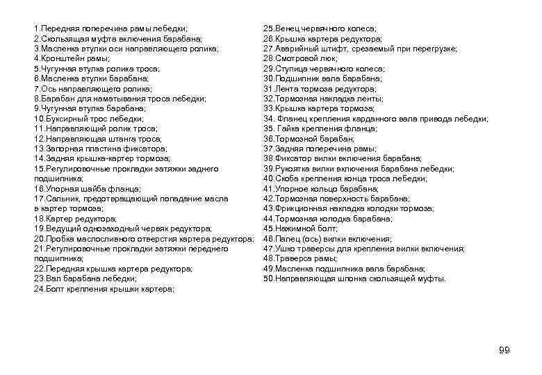 1. Передняя поперечина рамы лебедки; 2. Скользящая муфта включения барабана; 3. Масленка втулки оси