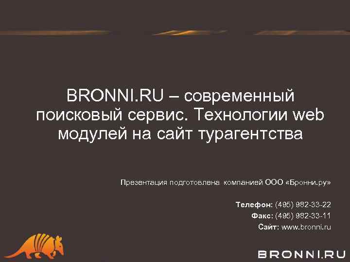 BRONNI. RU – современный поисковый сервис. Технологии web модулей на сайт турагентства Презентация подготовлена