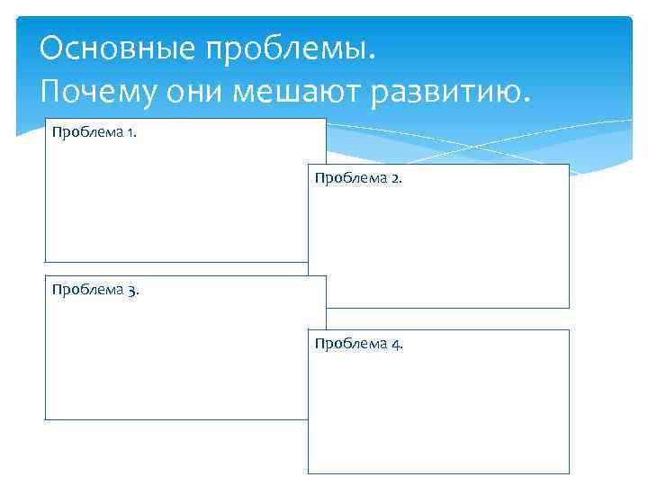 Основные проблемы. Почему они мешают развитию. Проблема 1. Проблема 2. Проблема 3. Проблема 4.