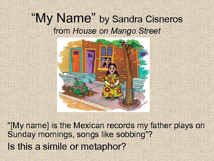 “My Name” by Sandra Cisneros from House on Mango Street “[My name] is the