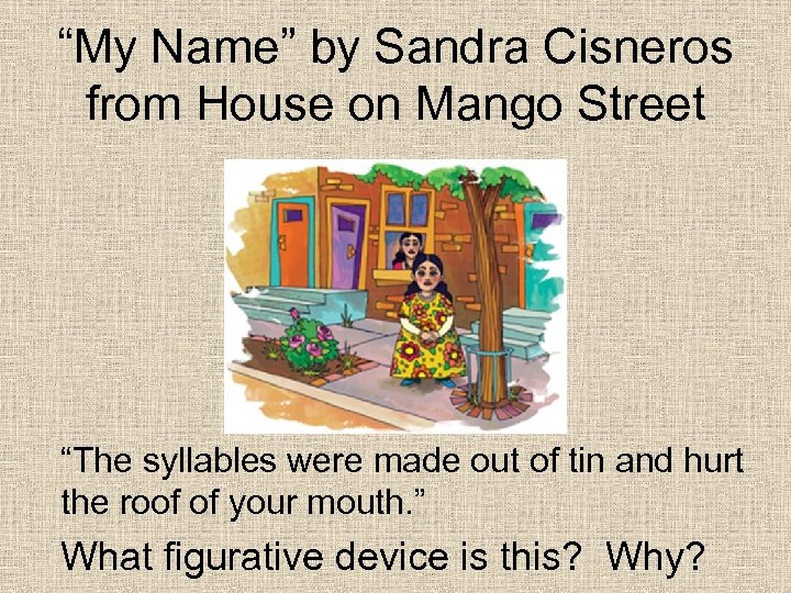 “My Name” by Sandra Cisneros from House on Mango Street “The syllables were made