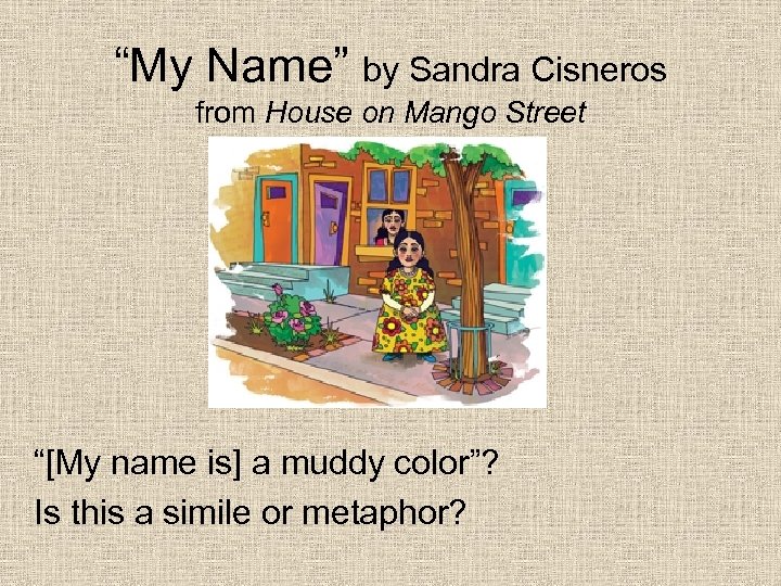 “My Name” by Sandra Cisneros from House on Mango Street “[My name is] a