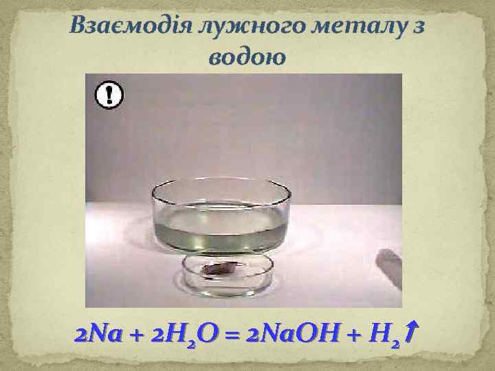 Взаємодія лужного металу з водою 2 Na + 2 H 2 O = 2