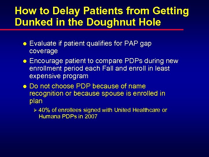 How to Delay Patients from Getting Dunked in the Doughnut Hole l l l