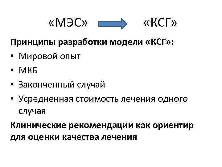  «МЭС» «КСГ» Принципы разработки модели «КСГ» : • Мировой опыт • МКБ •