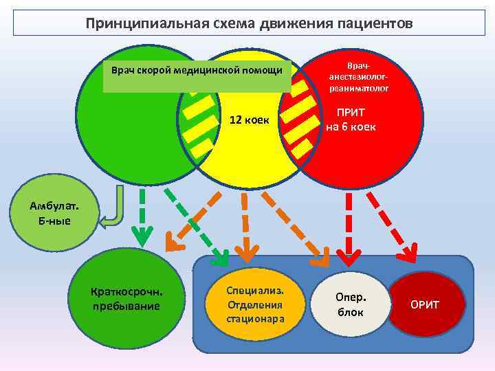 Принципиальная схема движения пациентов Врач скорой медицинской помощи 12 коек Врачанестезиологреаниматолог ПРИТ на 6