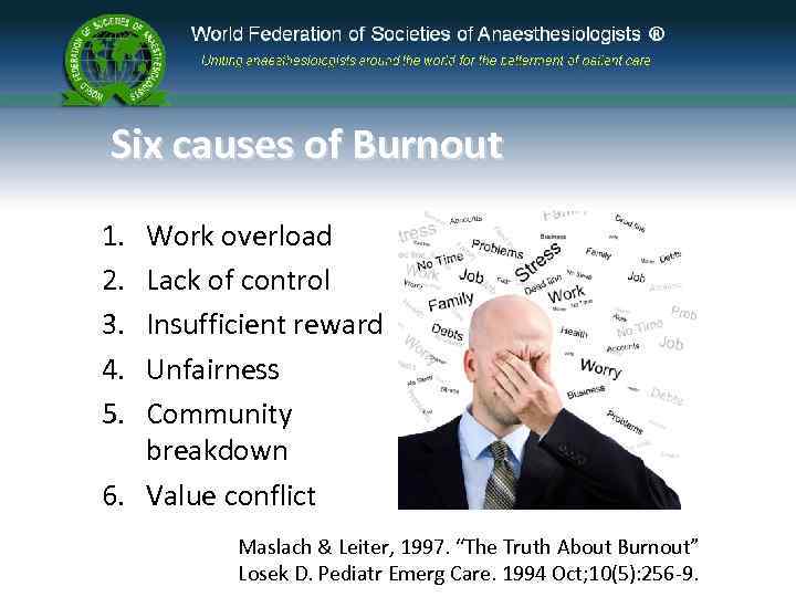 Six causes of Burnout 1. 2. 3. 4. 5. Work overload Lack of control